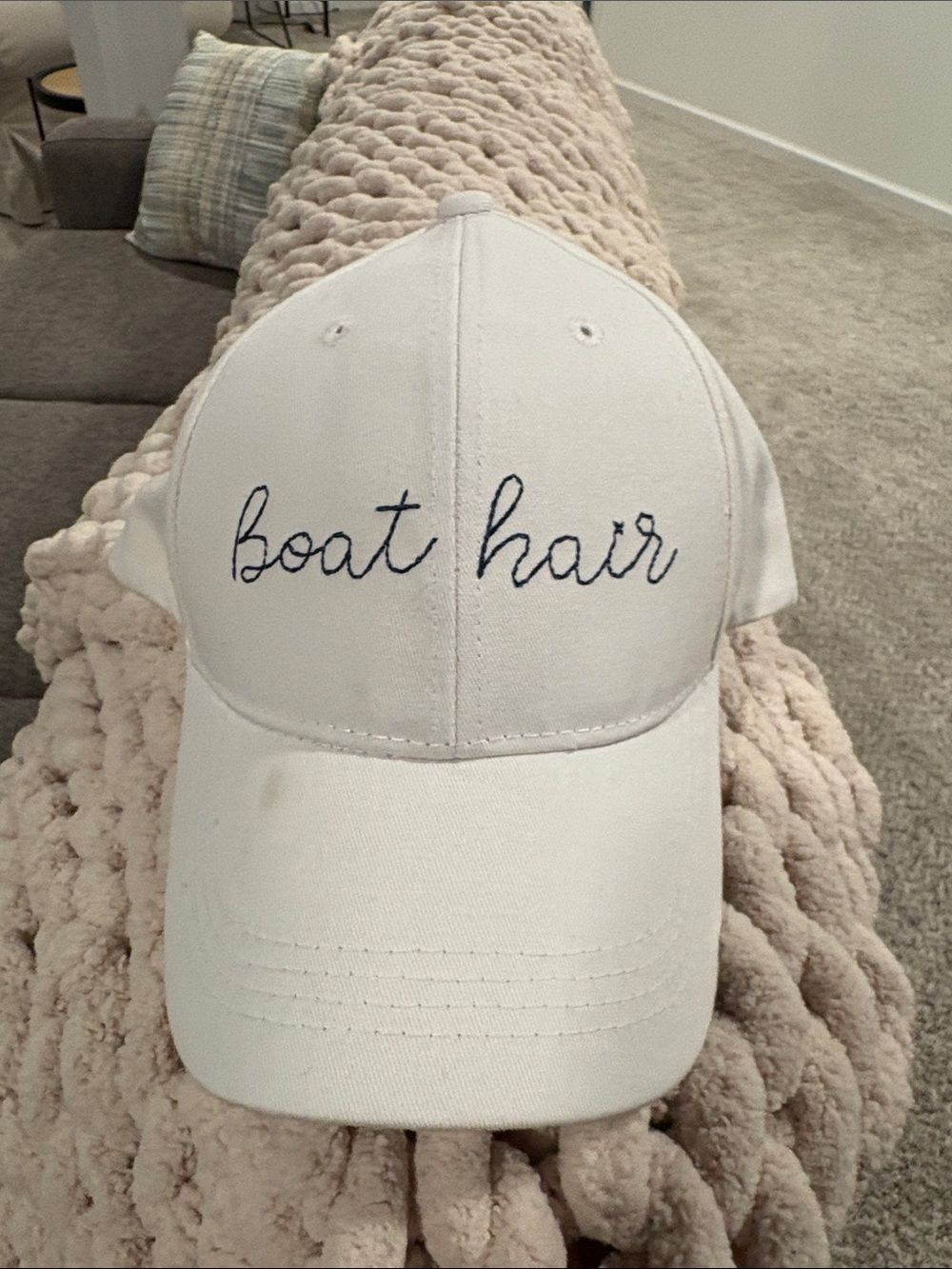 White 'Boat Hair' Embroidered Baseball Cap